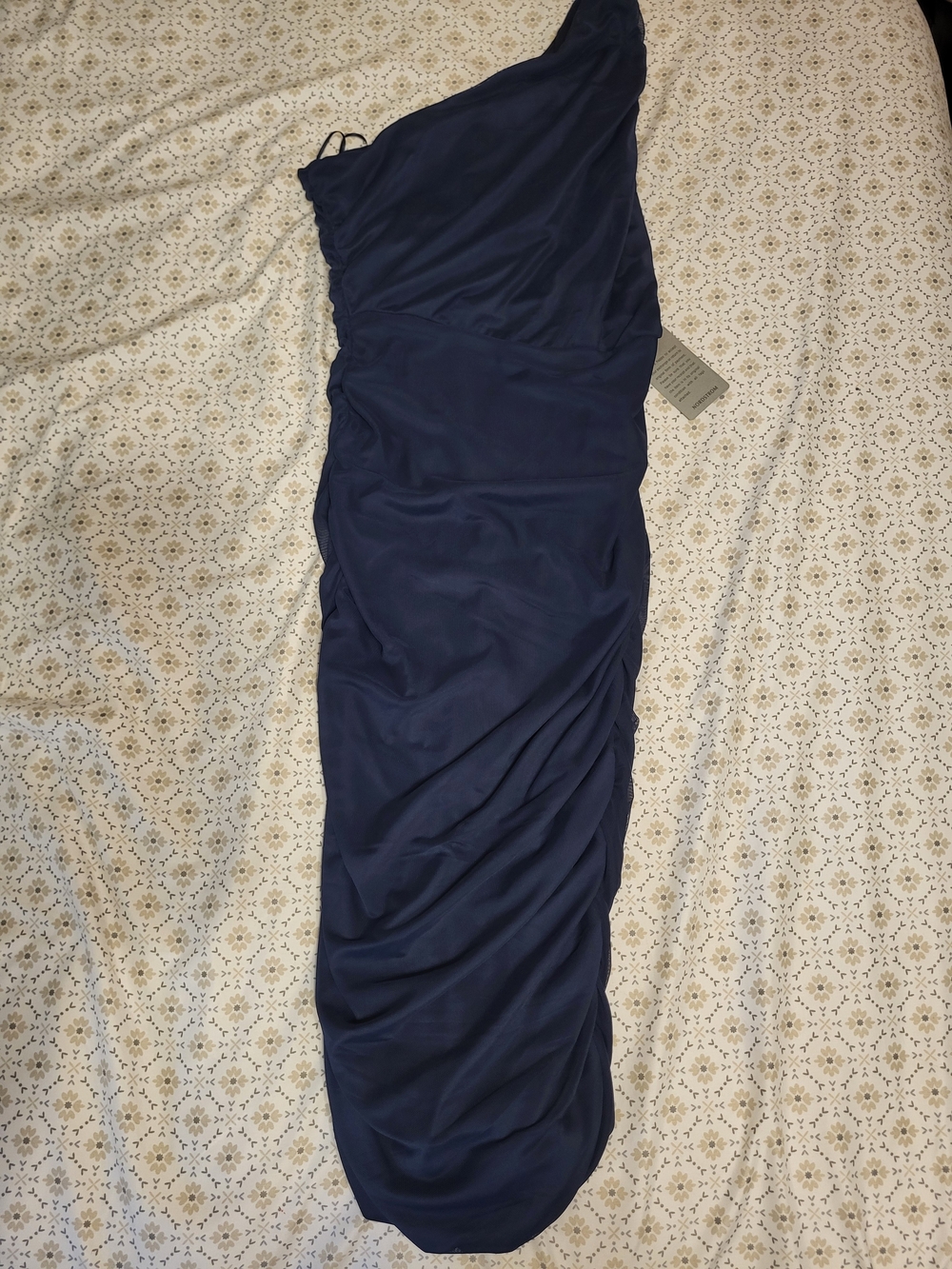 One-Shoulder Navy Blue Ruched Women’s Dress